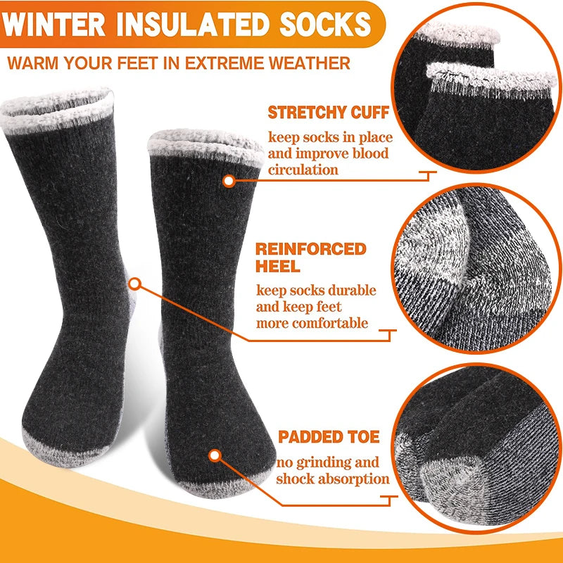 3 Paires Chaussettes Thermiques Merino Ultra Épaisses | Hiver Antifroid | Doublure Polaire & Bouclette | Confort Extrême