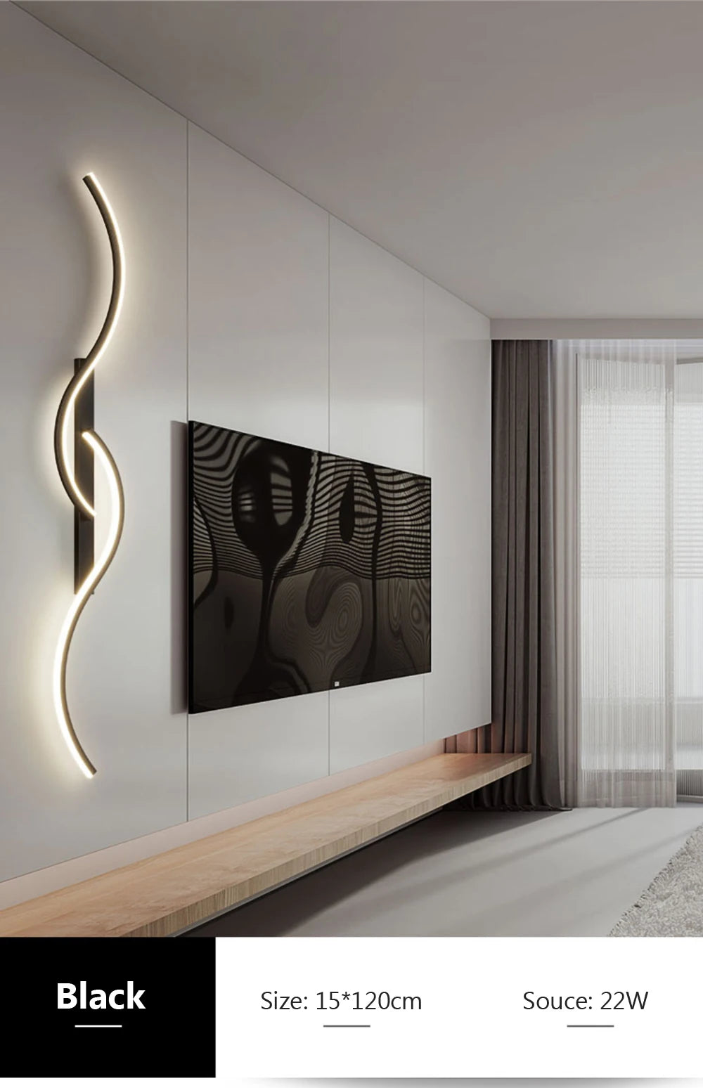 Applique Murale LED Moderne Minimaliste – Éclairage Design pour Chambre & Salon | Lampe Murale Longue en Vague