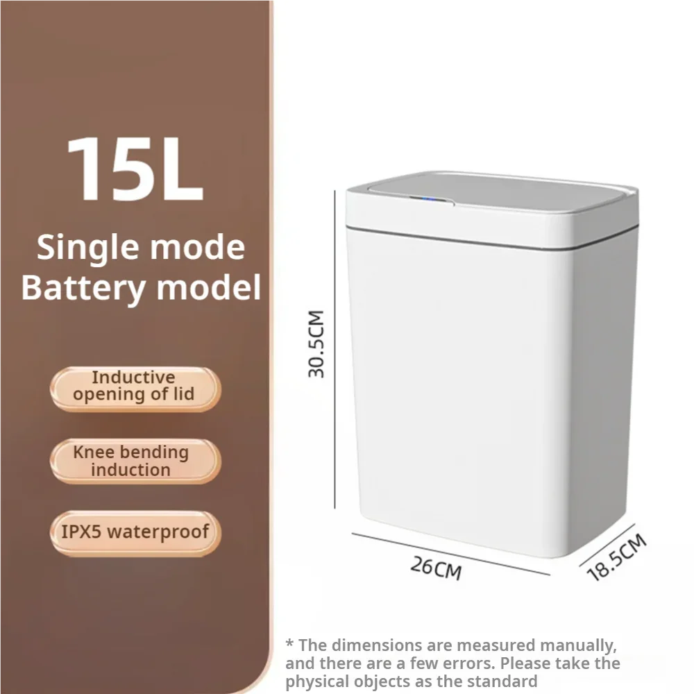 Poubelle Intelligente 15L – Automatique & Sans Contact | Fermeture Sensorielle + Mise en Sac Automatique, Modèle Slim Salle de Bain & Maison