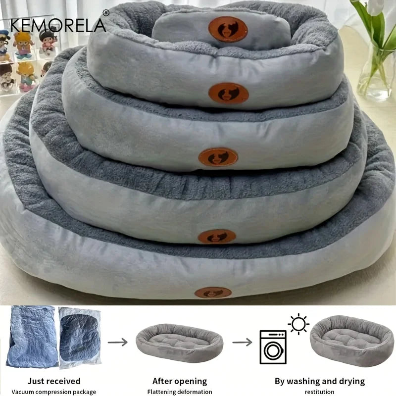 Lit Ovale en Peluche pour Chiens & Chats – Ultra Doux, Épais & Lavable | Coussin Tout-Saison pour Petites à Grandes Races
