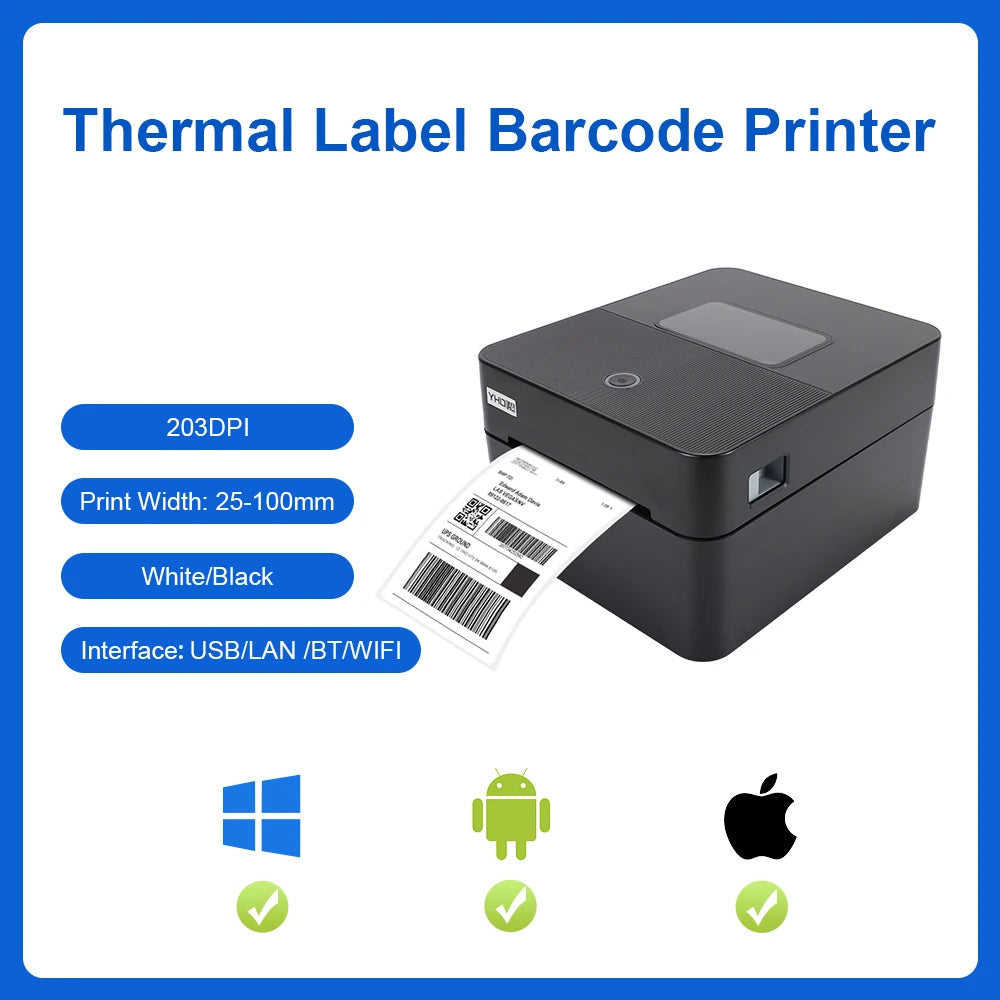 Imprimante Thermique 4x6 – Imprimante d’Étiquettes d’Expédition USB/WiFi/BT | Impression Rapide pour Colis & Codes-Barres