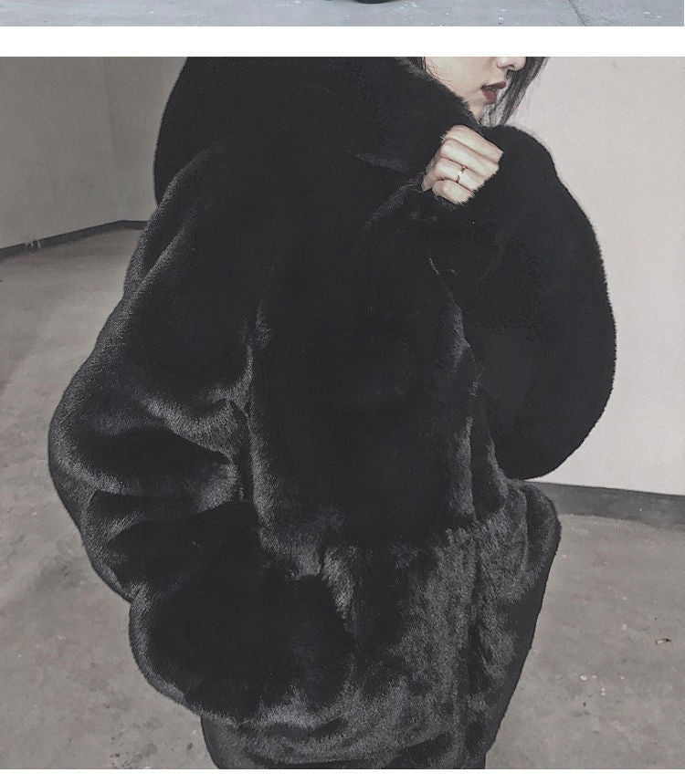 Manteau Hiver Velours Épais Femme – Fourrure Imitation Lapin, Capuche Plush, Coupe Loose Coréenne | Veste Chaude & Luxe