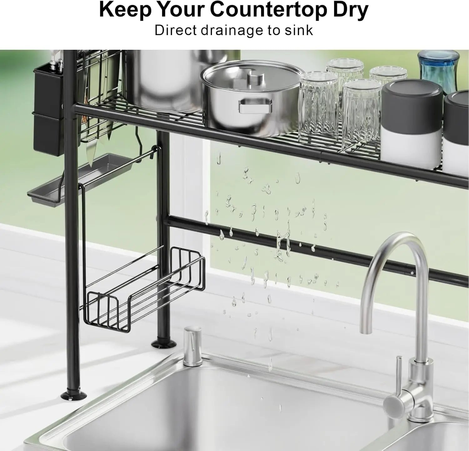Égouttoir de Cuisine 2 Niveaux – Support Vaisselle au-dessus de l’Évier | Séchoir Anti-Rouille avec Porte-Ustensiles & Rangement