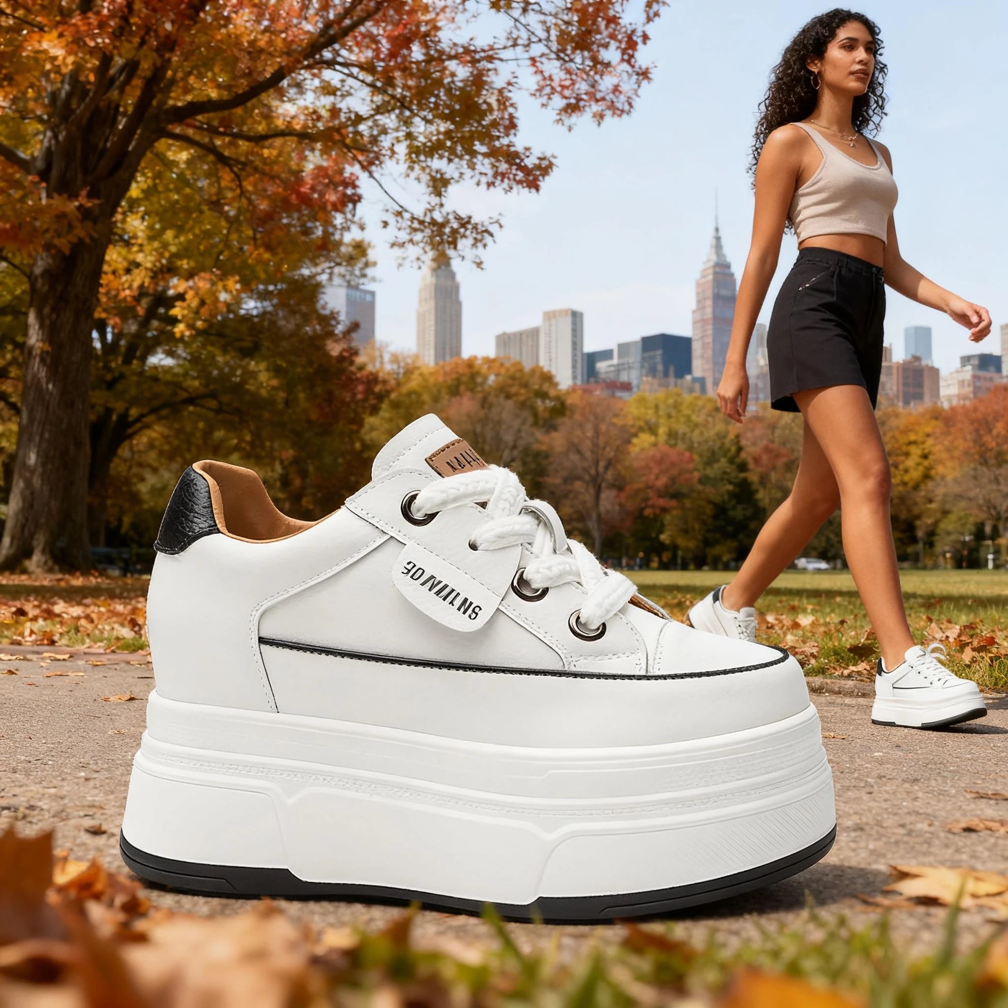 Baskets Plateforme en Cuir Véritable – Semelle Vulcanisée 9 cm – Confort & Style Casual Femme