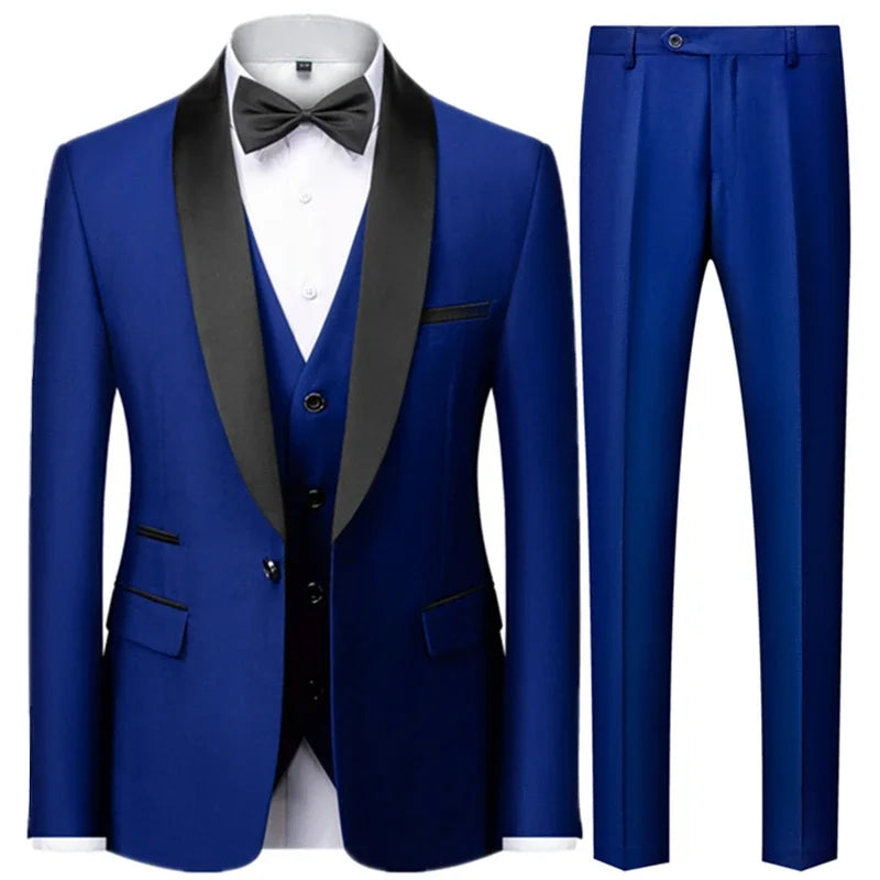 Costume Homme 3 Pièces – Blazer, Gilet & Pantalon | Slim Fit Élégant, Mariage & Soirée, Style Luxe 2025