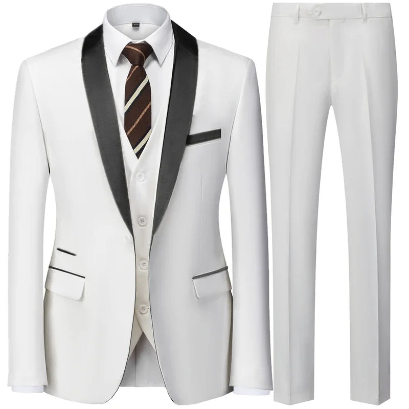 Costume Homme 3 Pièces – Blazer, Gilet & Pantalon | Slim Fit Élégant, Mariage & Soirée, Style Luxe 2025