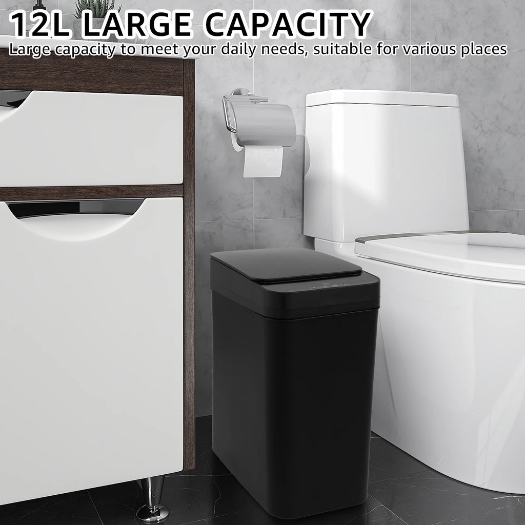 Poubelle Intelligente 12L – Automatique & Sans Contact | Capteur Infrarouge, Waterproof, Modèle Slim pour Cuisine & Salle de Bain