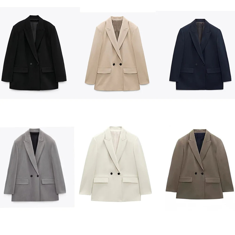 Veste Blazer Femme Automne-Hiver – Coupe Ample, Double Boutonnage, Style Chic & Décontracté