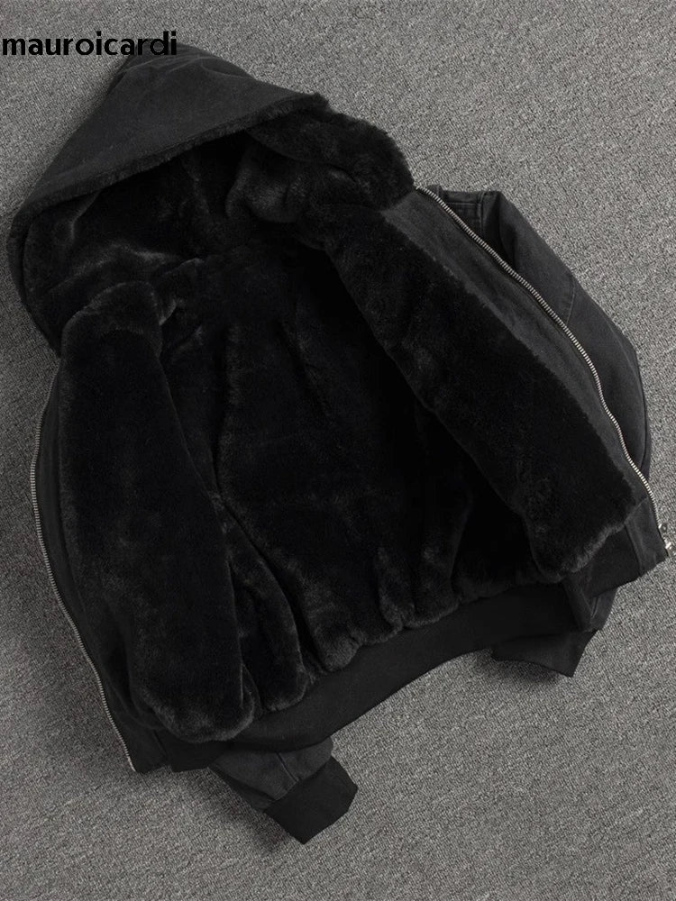 Veste Hiver Oversize Épais Homme/Femme – Canvas Lavé avec Doublure Fourrure Synthétique | Hoodie Chaud & Confort Loose Fit