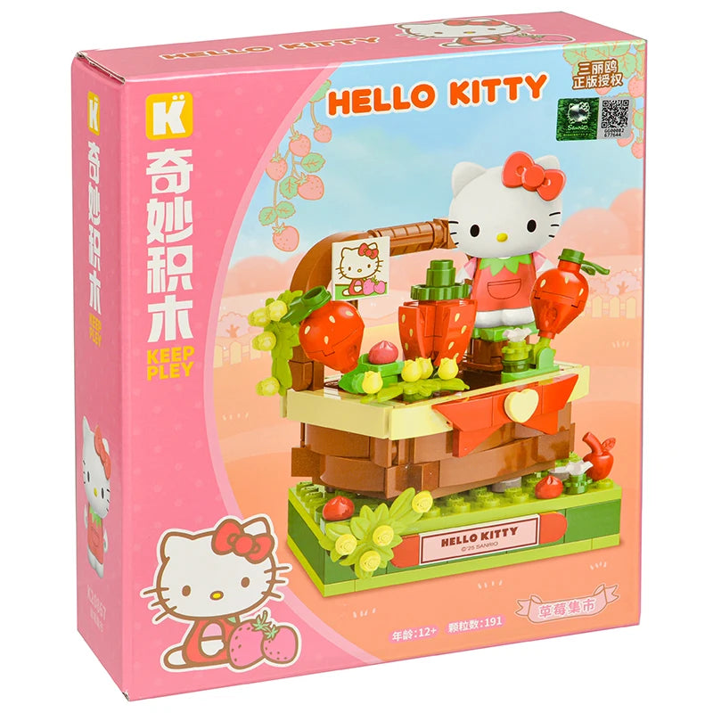Sanrio Strawberry Town – Mini Blocs de Construction Hello Kitty, Kuromi, My Melody | Figurines Kawaii DIY pour Filles