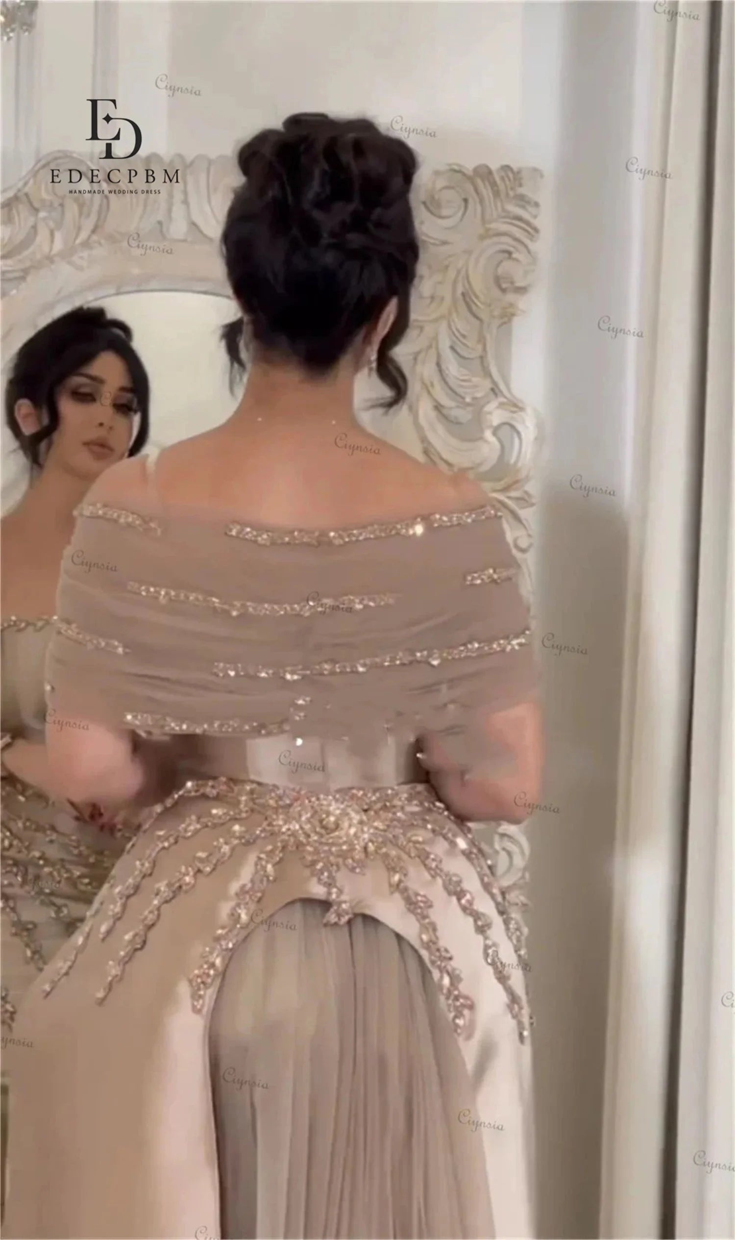 Robe de Soirée Luxe Champagne – Perles 2025, Satin Premium, Édition Spéciale, Couture Élégante pour Grandes Occasions