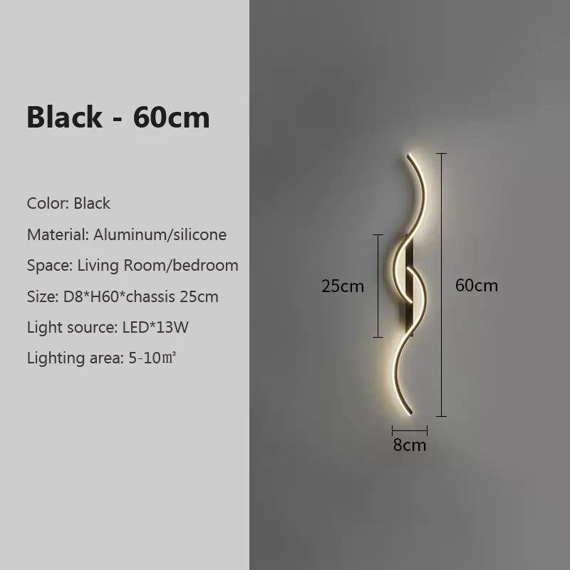 Applique Murale LED Moderne Minimaliste – Éclairage Design pour Chambre & Salon | Lampe Murale Longue en Vague