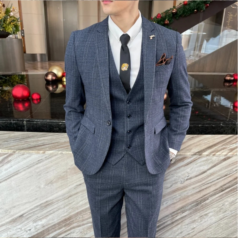 Costume 3 Pièces Élégant Coréen – Ensemble Veste, Gilet et Pantalon pour Homme – Style Business Chic