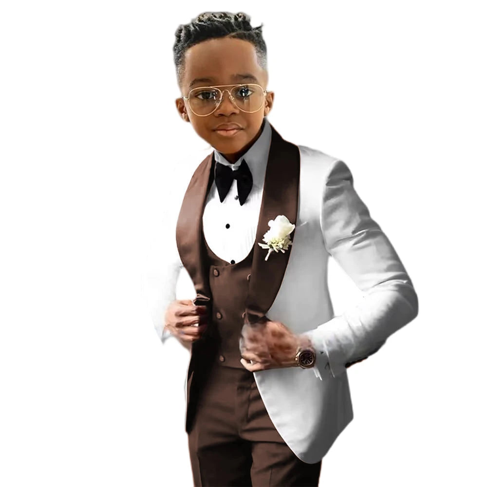 Costume de Cérémonie Garçon 3 Pièces – Tuxedo Blanc & Bleu Royal | Veste, Gilet, Pantalon | Tenue Classique Mariage & Événements