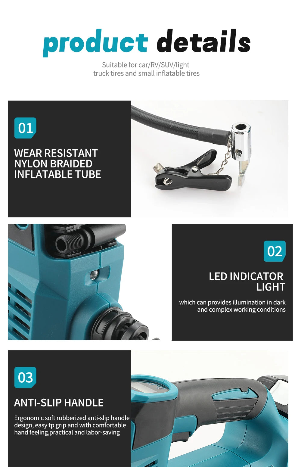 Pompe à air portable 18V – Gonfleur haute pression sans fil – Outil compact pour voiture & vélo