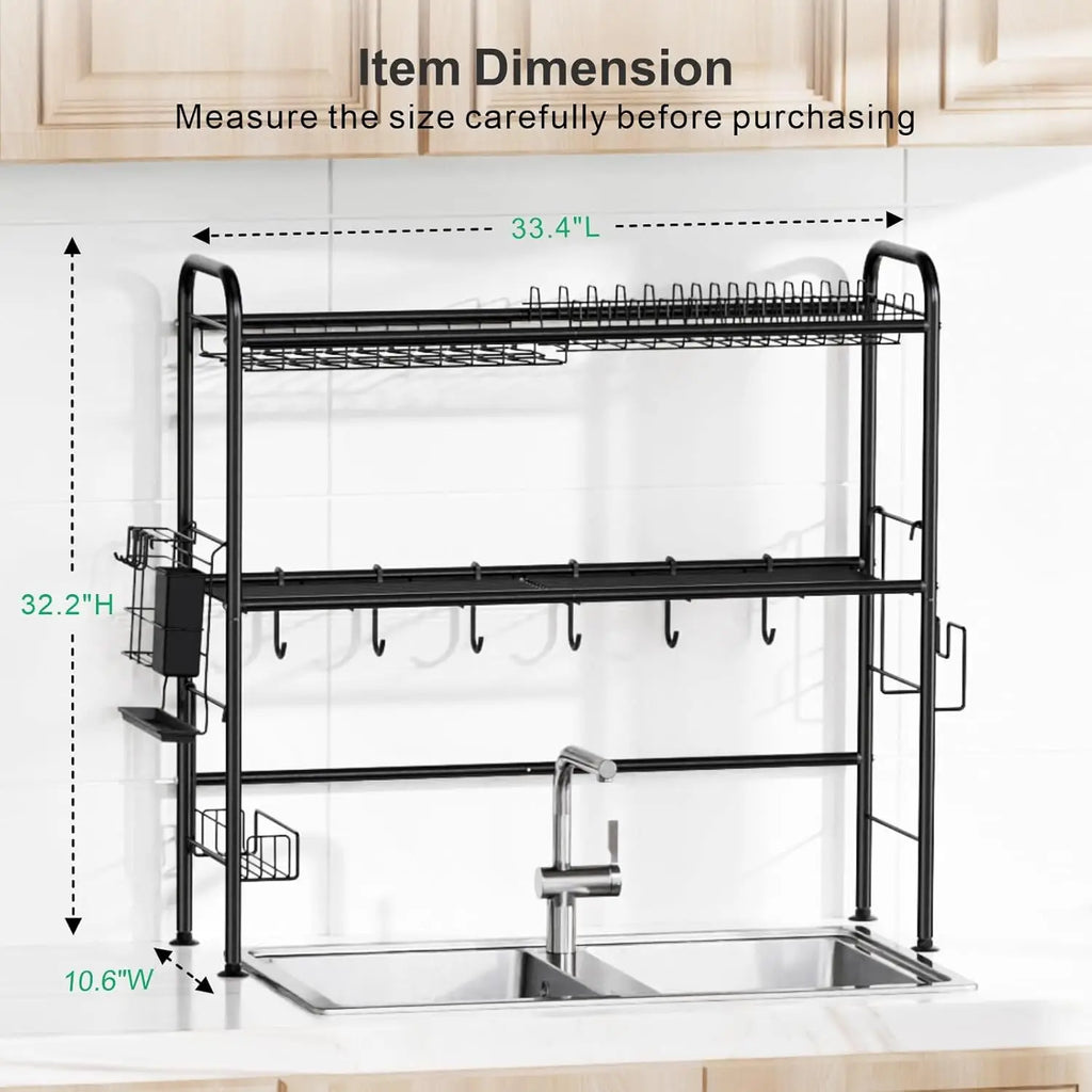 Égouttoir de Cuisine 2 Niveaux – Support Vaisselle au-dessus de l’Évier | Séchoir Anti-Rouille avec Porte-Ustensiles & Rangement