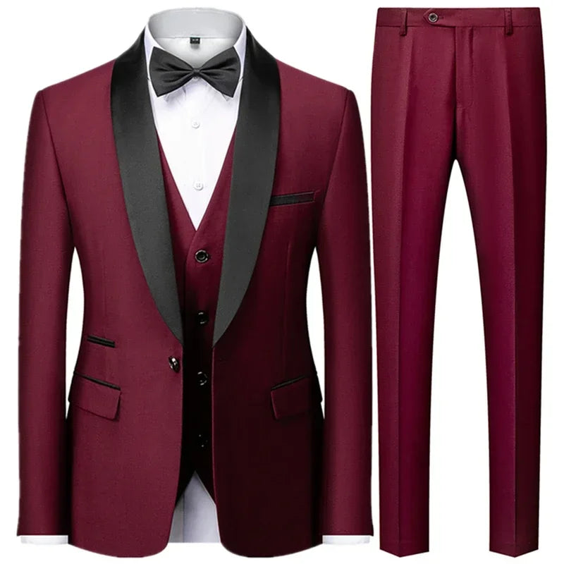 Costume Homme 3 Pièces – Blazer, Gilet & Pantalon | Slim Fit Élégant, Mariage & Soirée, Style Luxe 2025