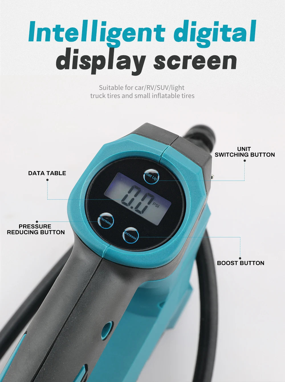 Pompe à air portable 18V – Gonfleur haute pression sans fil – Outil compact pour voiture & vélo