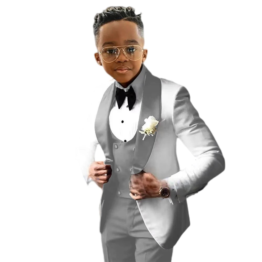 Costume de Cérémonie Garçon 3 Pièces – Tuxedo Blanc & Bleu Royal | Veste, Gilet, Pantalon | Tenue Classique Mariage & Événements