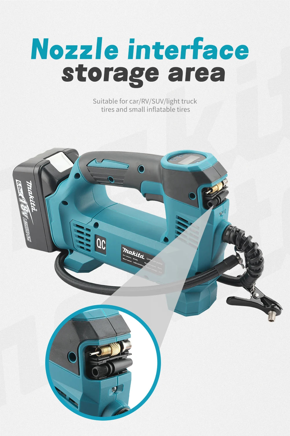 Pompe à air portable 18V – Gonfleur haute pression sans fil – Outil compact pour voiture & vélo