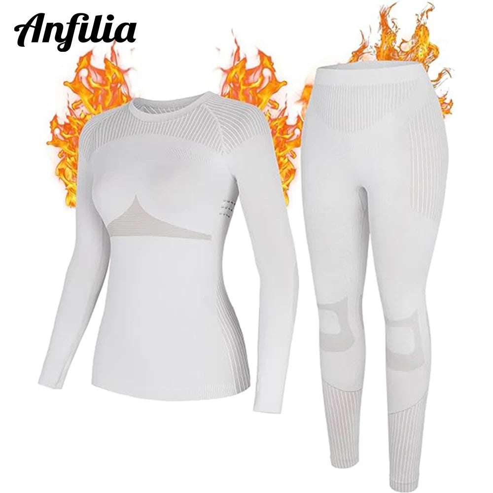 Anfilia Ensemble Thermique Ski Femme – Sous-vêtements Chauds Respirants, Séchage Rapide & Sans Coutures | Haut + Pantalon Hiver