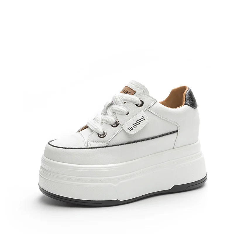 Baskets Plateforme en Cuir Véritable – Semelle Vulcanisée 9 cm – Confort & Style Casual Femme