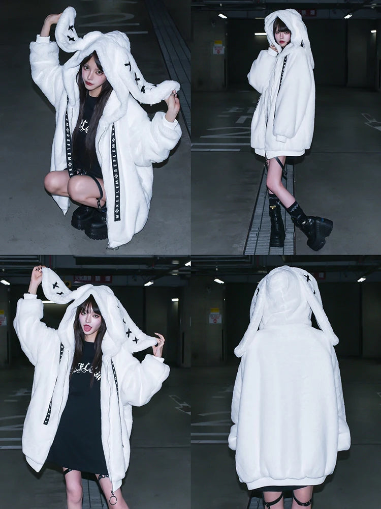 Manteau Kawaii Femme Hiver – Fourrure Douce Épaisse, Capuche Oreilles de Lapin, Style Sweet & Cozy 2024