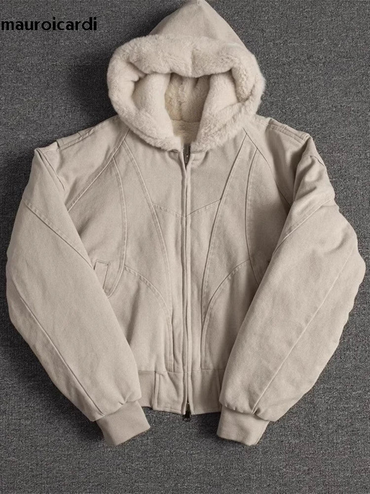 Veste Hiver Oversize Épais Homme/Femme – Canvas Lavé avec Doublure Fourrure Synthétique | Hoodie Chaud & Confort Loose Fit