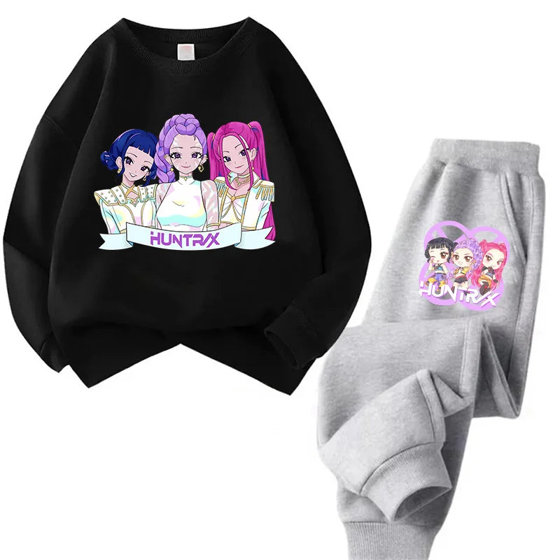 Ensemble Sweat + Pantalon Enfant – Kawaii Cartoon K-Pop | Hoodie Chaud & Jogging Confort | Filles & Garçons