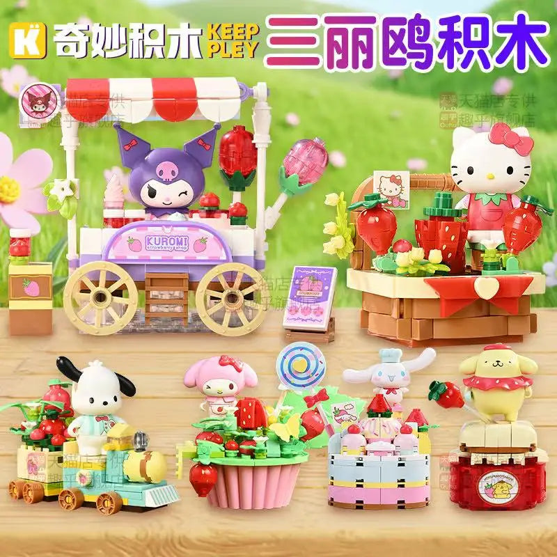 Sanrio Strawberry Town – Mini Blocs de Construction Hello Kitty, Kuromi, My Melody | Figurines Kawaii DIY pour Filles
