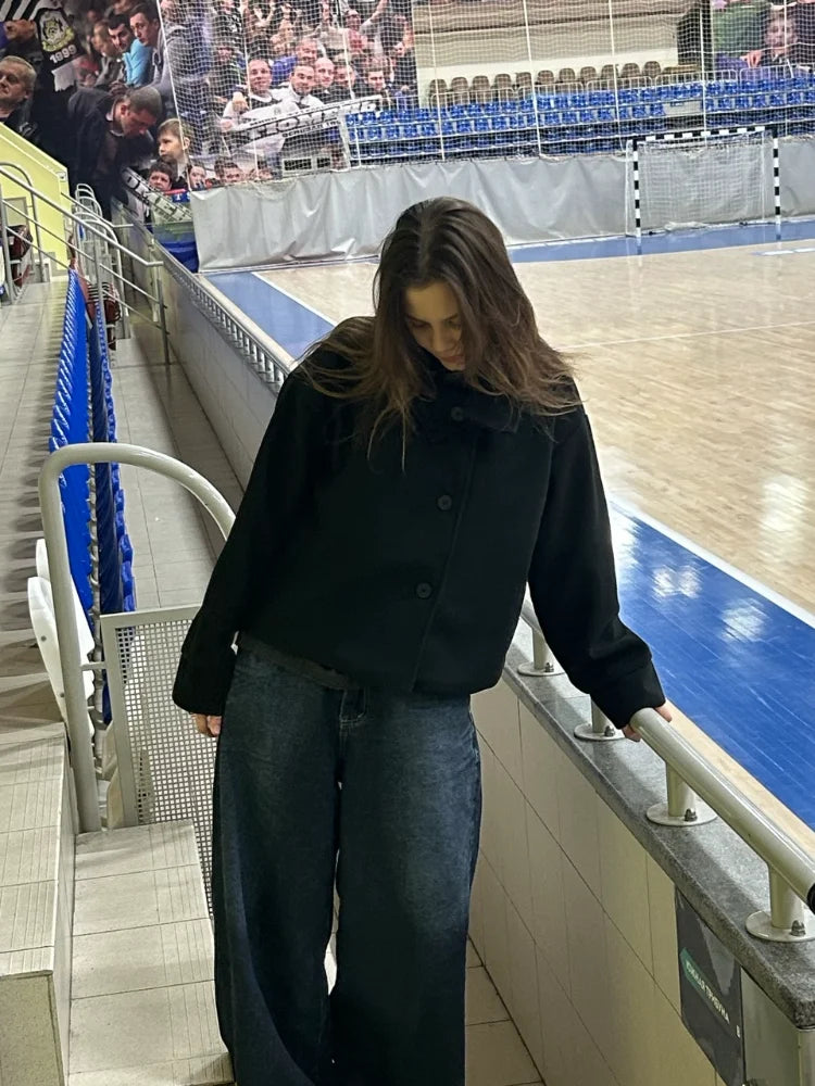 Manteau Femme Col Montant 2025 – Laine Douce, Coupe Large Élégante, Simple Boutonnage, Longue Manche, Style Bureau & Street Chic