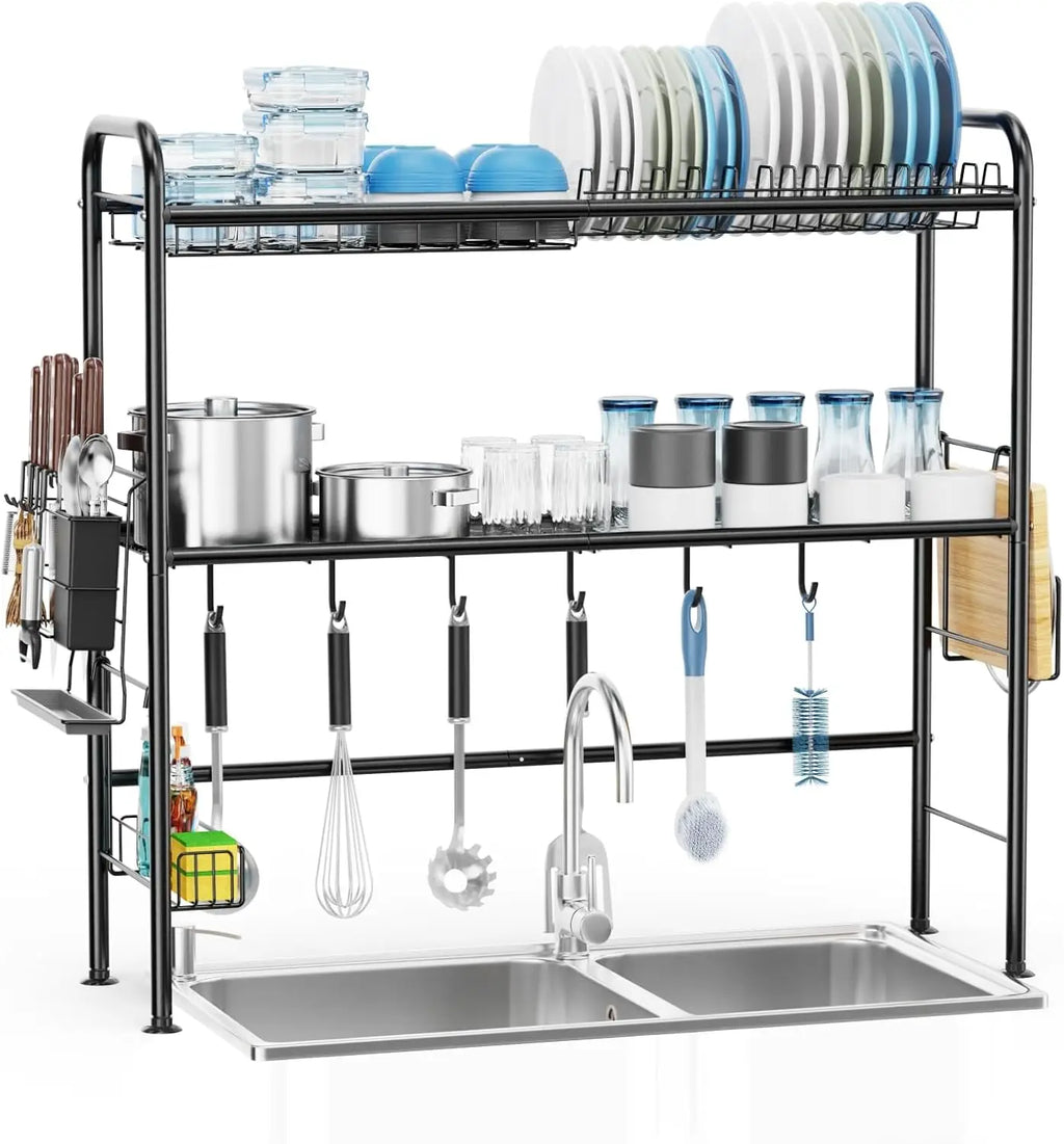 Égouttoir de Cuisine 2 Niveaux – Support Vaisselle au-dessus de l’Évier | Séchoir Anti-Rouille avec Porte-Ustensiles & Rangement