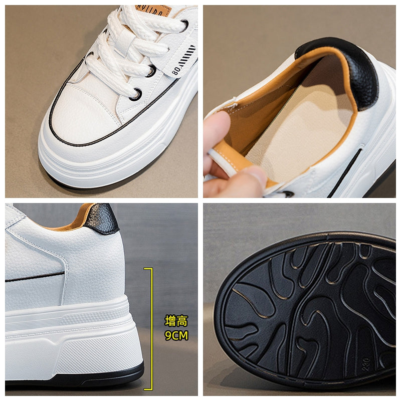 Baskets Plateforme en Cuir Véritable – Semelle Vulcanisée 9 cm – Confort & Style Casual Femme