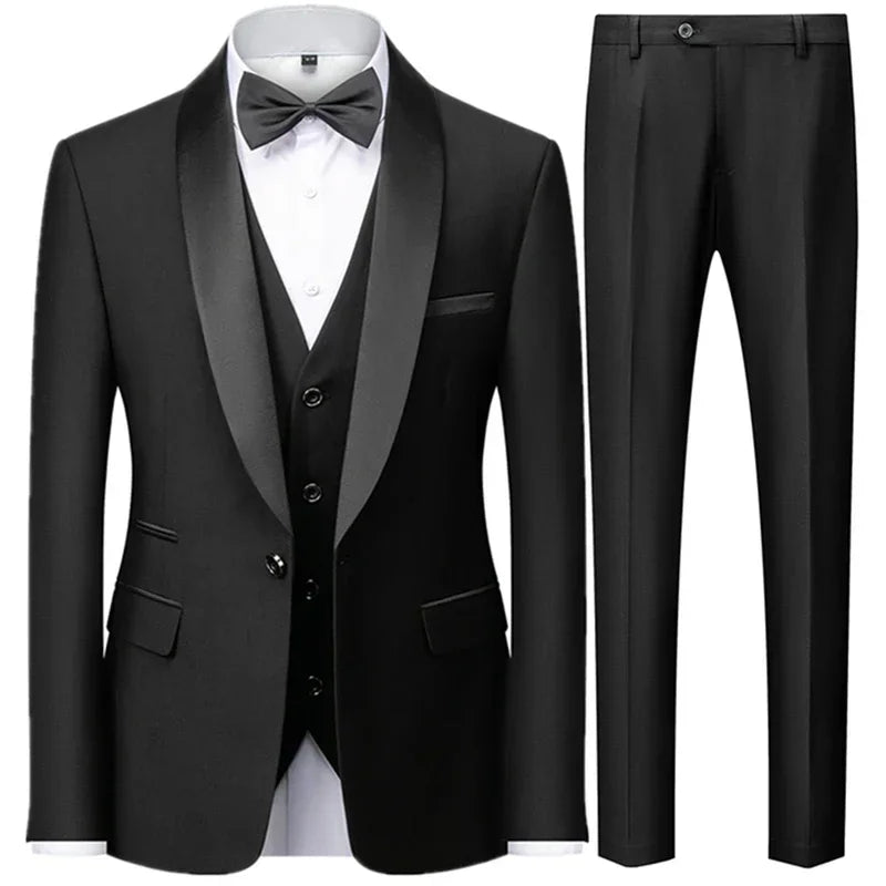 Costume Homme 3 Pièces – Blazer, Gilet & Pantalon | Slim Fit Élégant, Mariage & Soirée, Style Luxe 2025