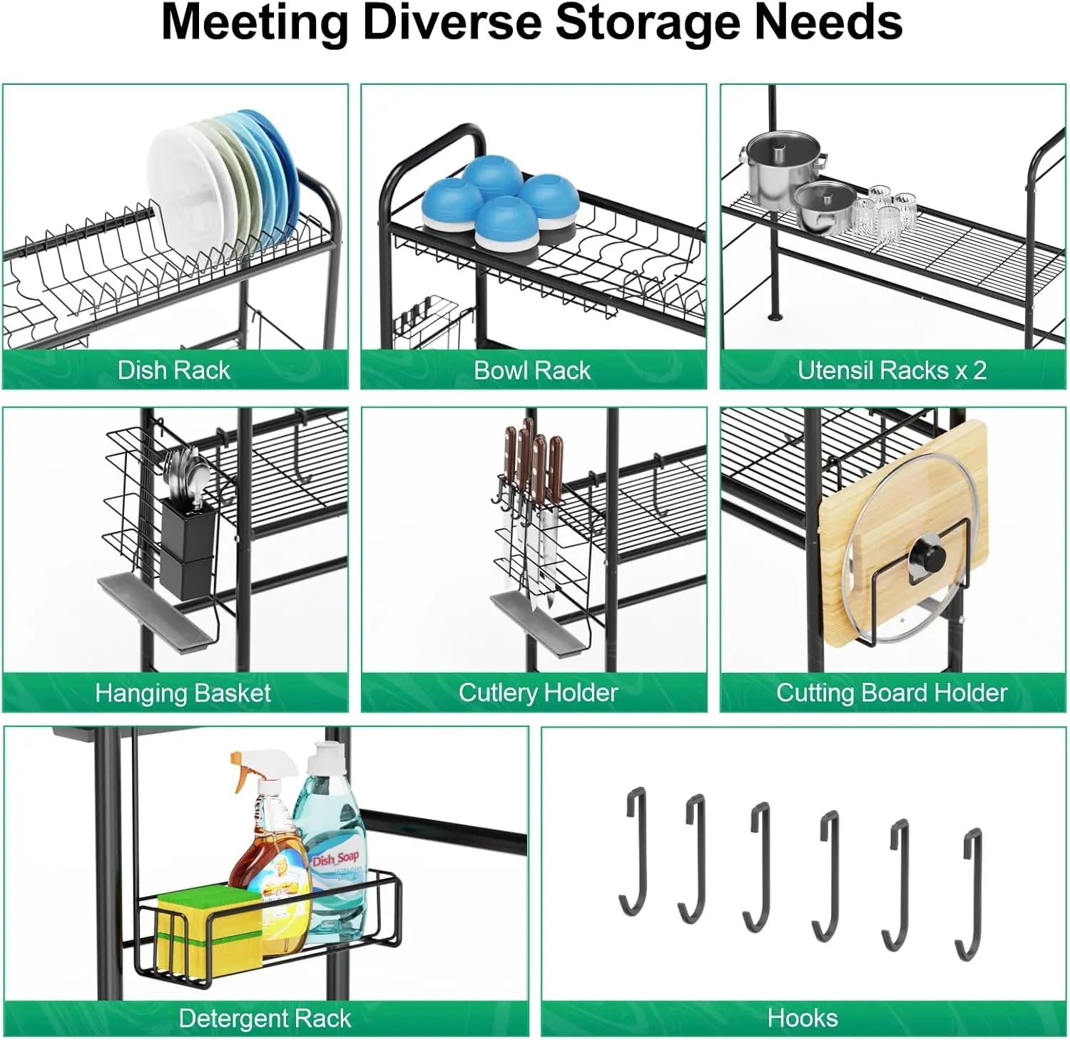Égouttoir de Cuisine 2 Niveaux – Support Vaisselle au-dessus de l’Évier | Séchoir Anti-Rouille avec Porte-Ustensiles & Rangement
