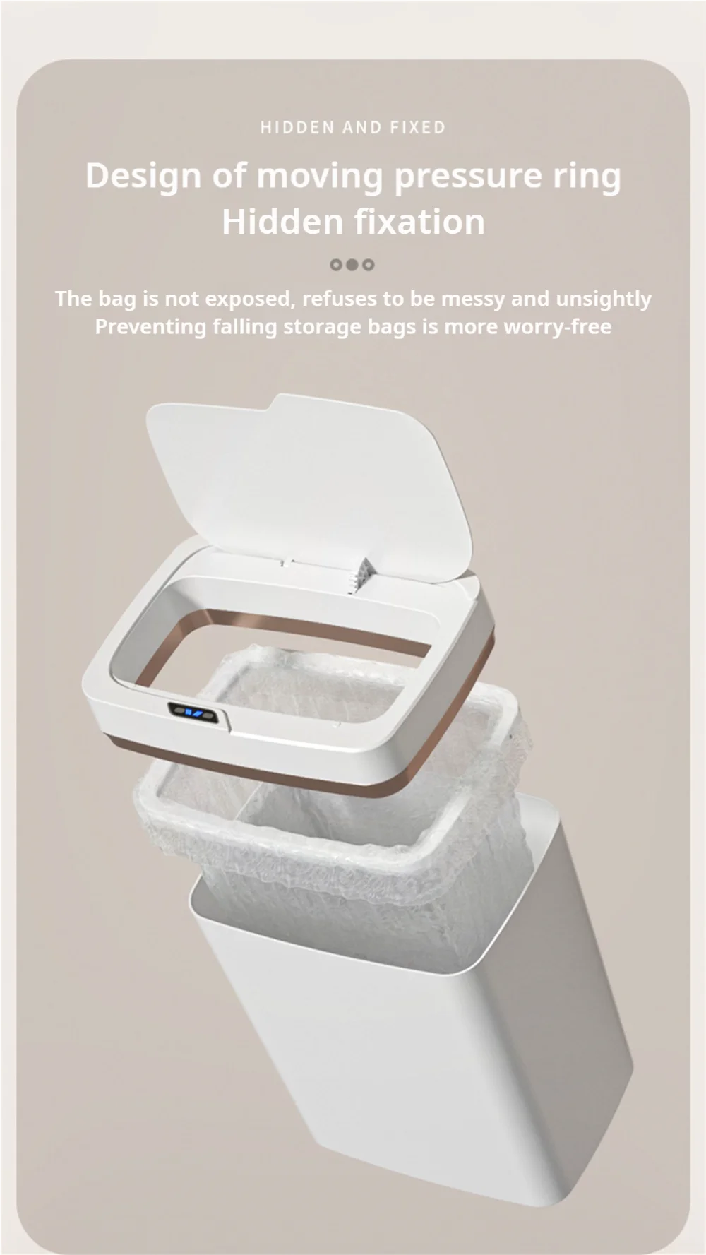 Poubelle Intelligente 15L – Automatique & Sans Contact | Fermeture Sensorielle + Mise en Sac Automatique, Modèle Slim Salle de Bain & Maison