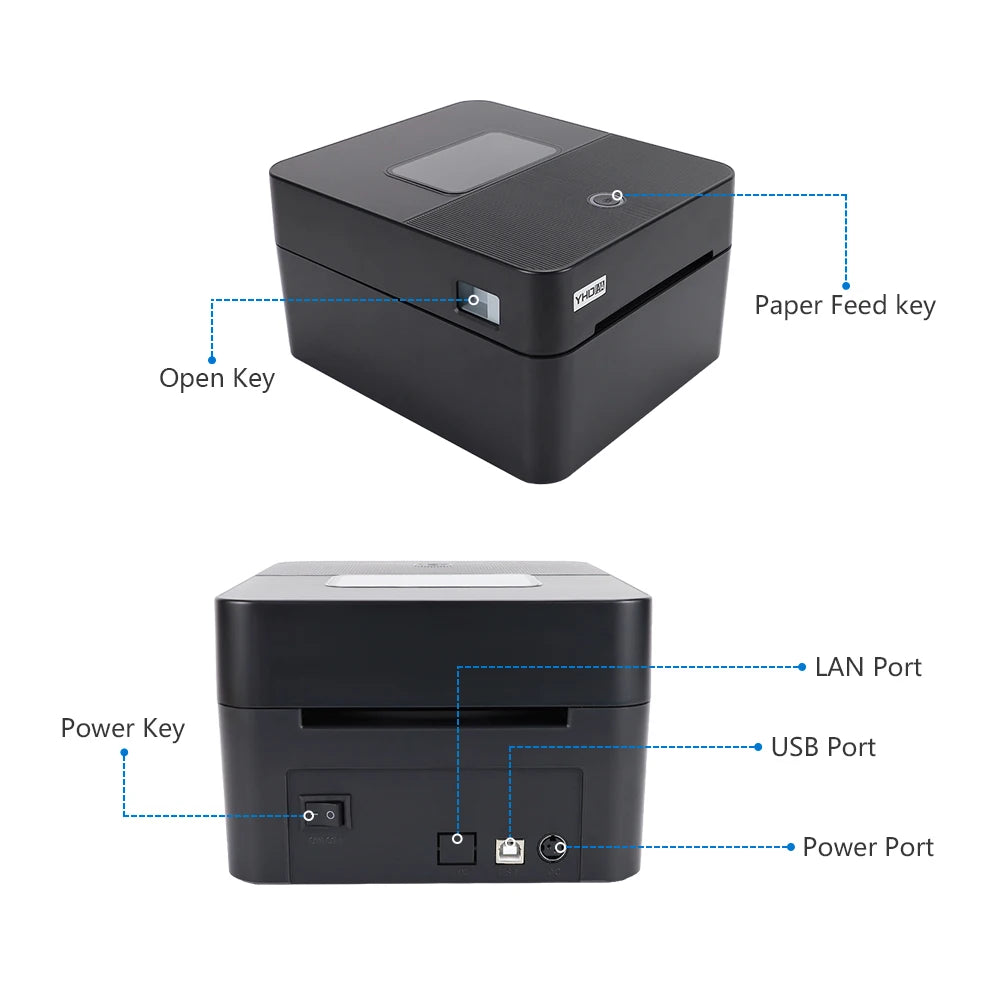 Imprimante Thermique 4x6 – Imprimante d’Étiquettes d’Expédition USB/WiFi/BT | Impression Rapide pour Colis & Codes-Barres
