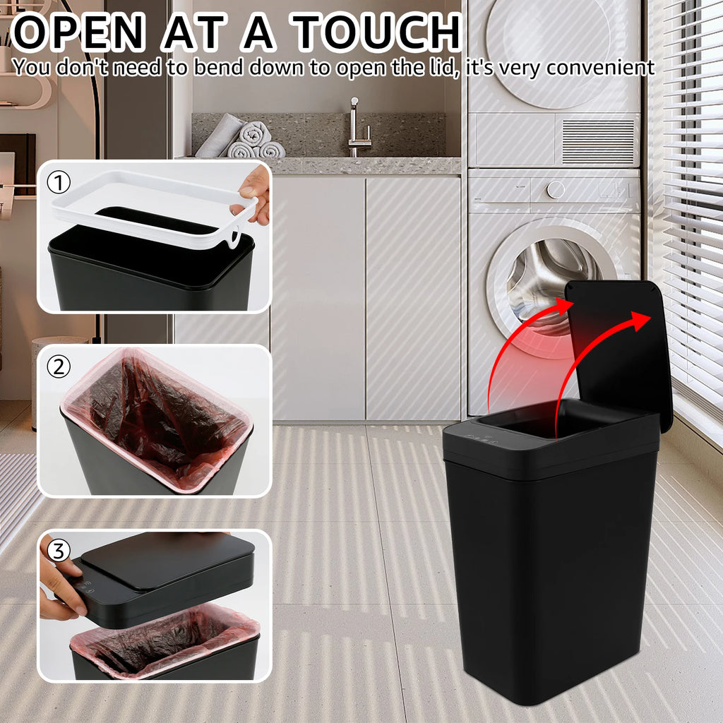 Poubelle Intelligente 12L – Automatique & Sans Contact | Capteur Infrarouge, Waterproof, Modèle Slim pour Cuisine & Salle de Bain