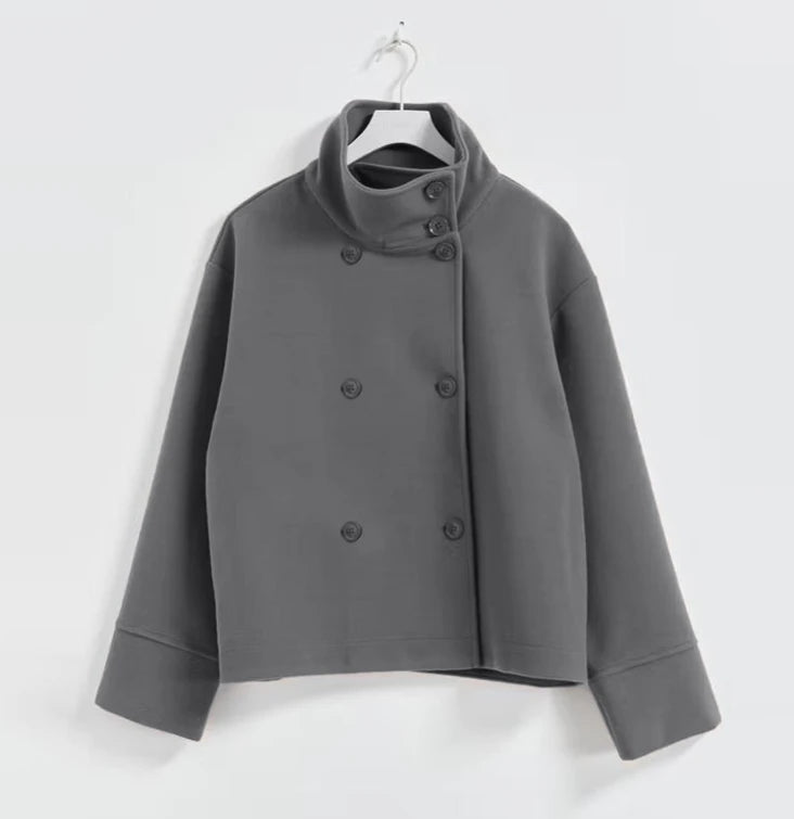 Manteau Femme Col Montant 2025 – Laine Douce, Coupe Large Élégante, Simple Boutonnage, Longue Manche, Style Bureau & Street Chic