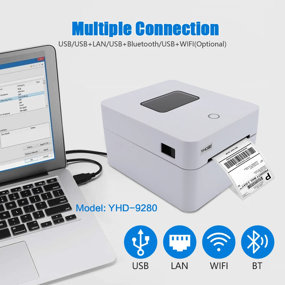 Imprimante Thermique 4x6 – Imprimante d’Étiquettes d’Expédition USB/WiFi/BT | Impression Rapide pour Colis & Codes-Barres