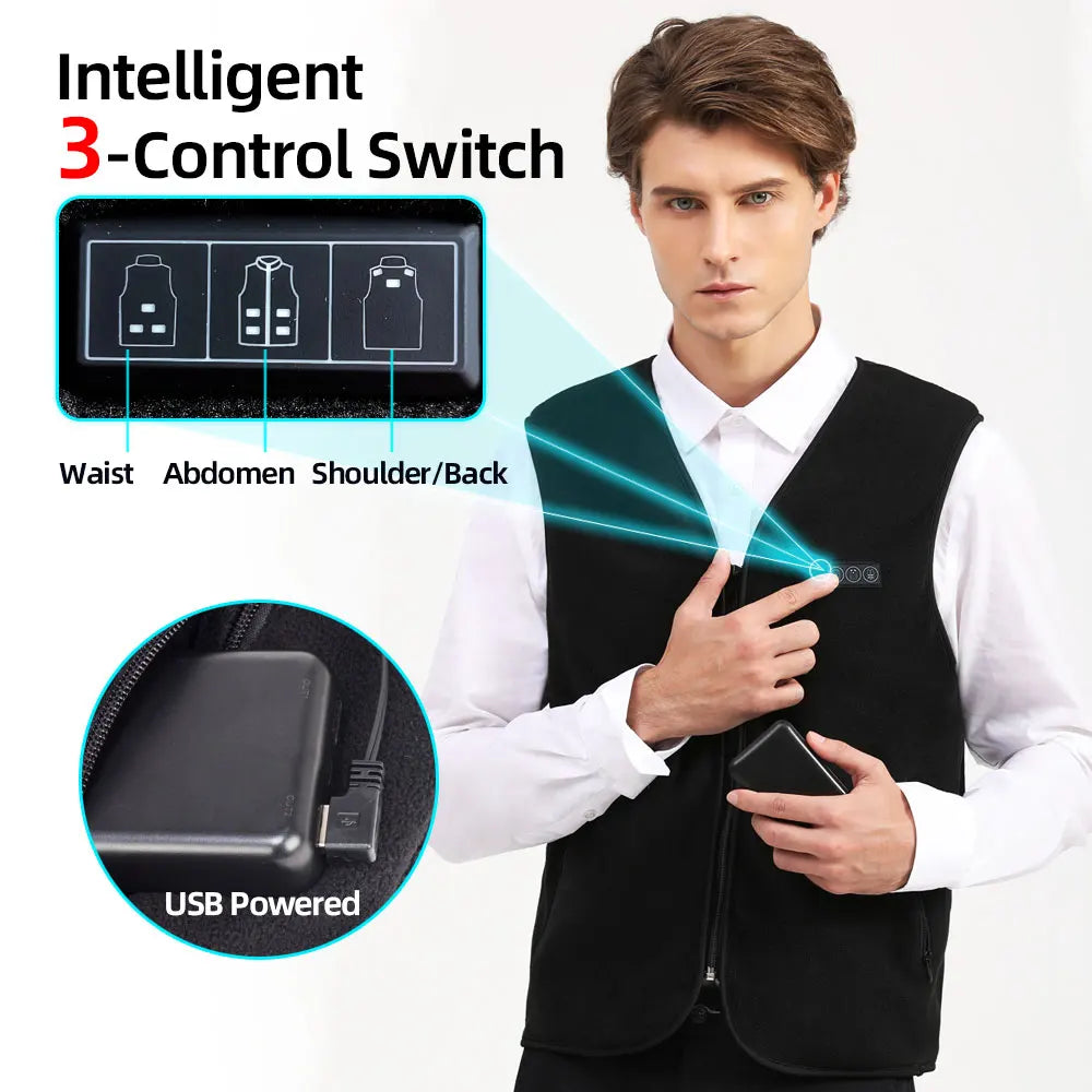 Gilet Chauffant Intelligent USB – Veste Chauffante Unisexe 3 Niveaux, Rechargeable, Anti-Froid | Randonnée, Ski, Chasse, Travail Extérieur