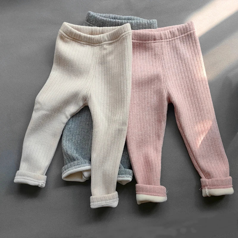 Pantalon d’hiver chaud bébé – Legging épais en polaire pour filles, taille élastique, coupe slim, rayures confortables