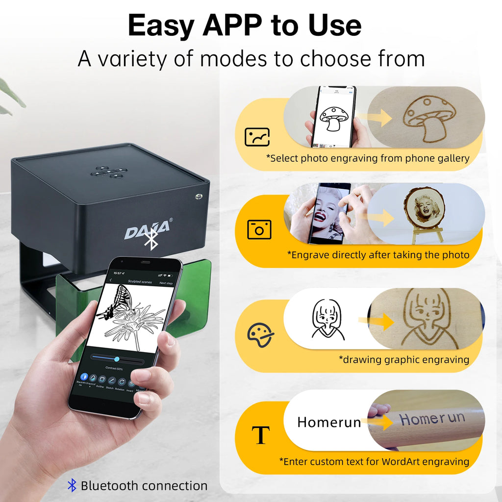 Graveur Laser Portable DAJA DJ6 – Machine de Gravure DIY Bluetooth | Pour Bois, Cuir, Papier, Plastique & Étiquettes