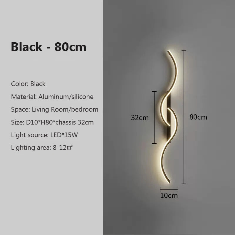 Applique Murale LED Moderne Minimaliste – Éclairage Design pour Chambre & Salon | Lampe Murale Longue en Vague