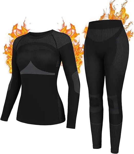 Anfilia Ensemble Thermique Ski Femme – Sous-vêtements Chauds Respirants, Séchage Rapide & Sans Coutures | Haut + Pantalon Hiver