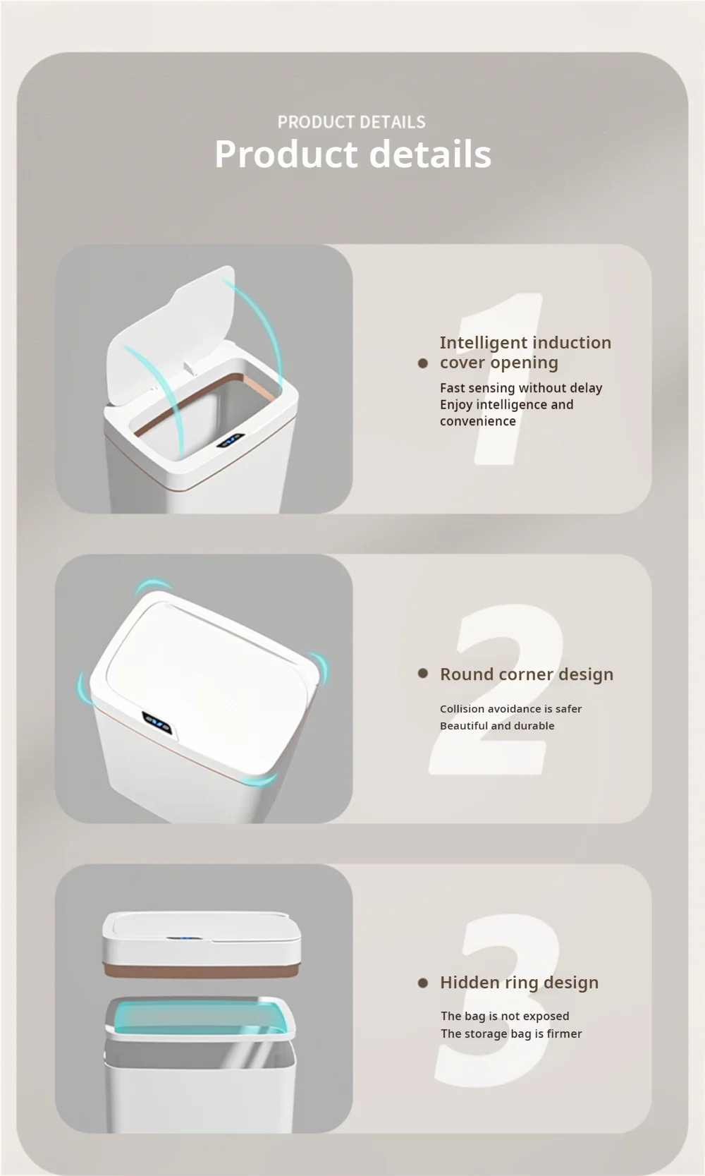 Poubelle Intelligente 15L – Automatique & Sans Contact | Fermeture Sensorielle + Mise en Sac Automatique, Modèle Slim Salle de Bain & Maison