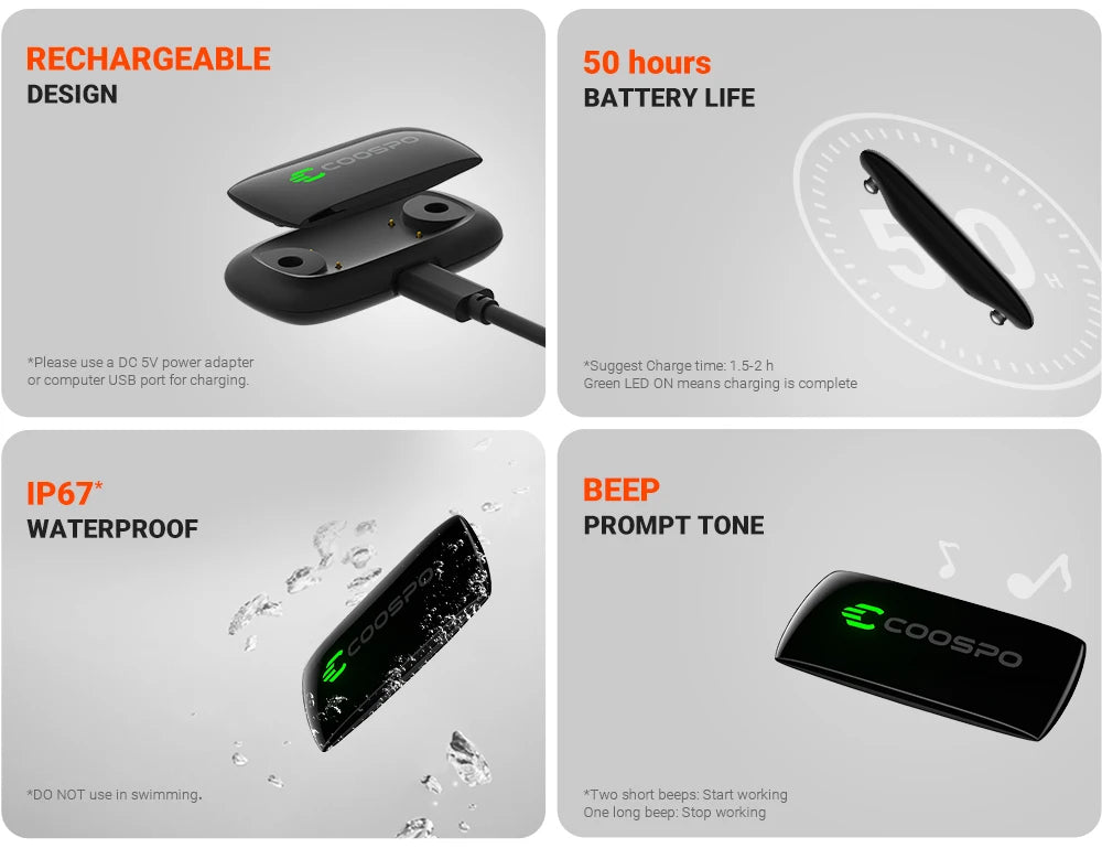 Ceinture Cardio Rechargeable COOSPO H9Z – Capteur de Fréquence Cardiaque Bluetooth 5.0 ANT+ Étanche IP67 pour Entraînement Sportif