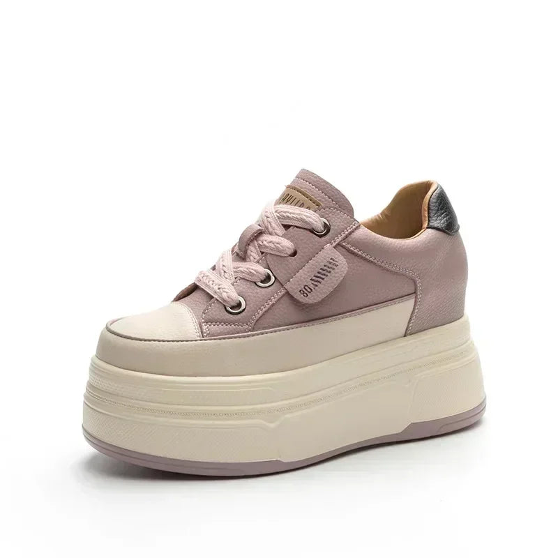 Baskets Plateforme en Cuir Véritable – Semelle Vulcanisée 9 cm – Confort & Style Casual Femme