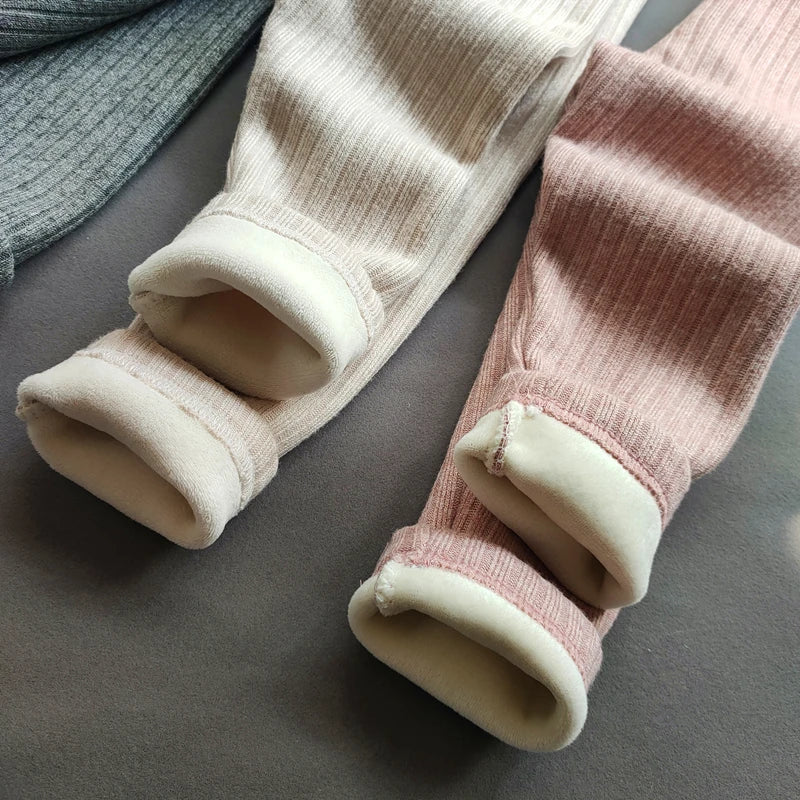 Pantalon d’hiver chaud bébé – Legging épais en polaire pour filles, taille élastique, coupe slim, rayures confortables