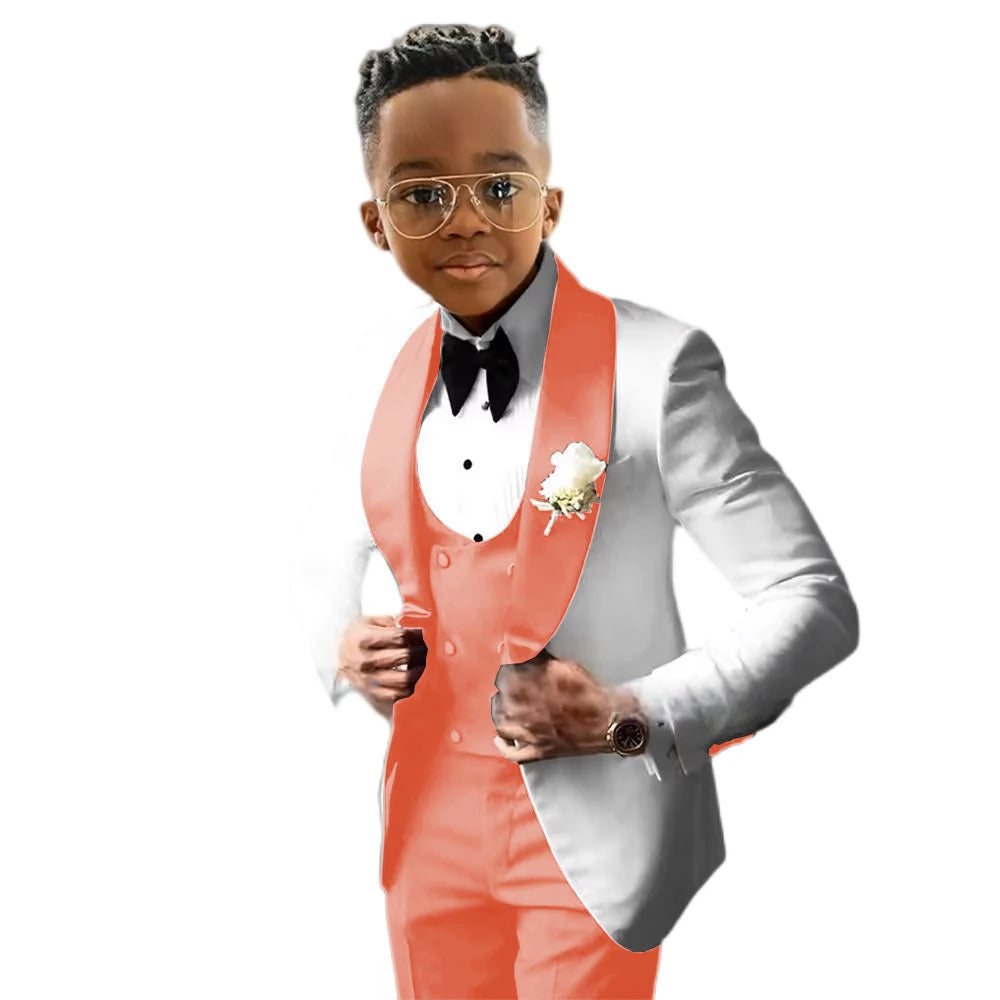 Costume de Cérémonie Garçon 3 Pièces – Tuxedo Blanc & Bleu Royal | Veste, Gilet, Pantalon | Tenue Classique Mariage & Événements